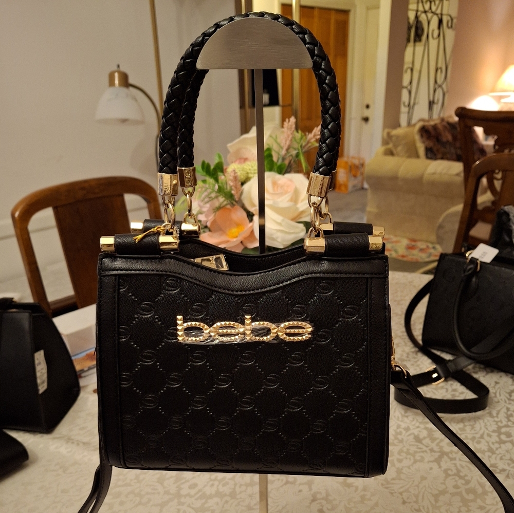 Bebe Black Crossbody Bag with Gold Accents